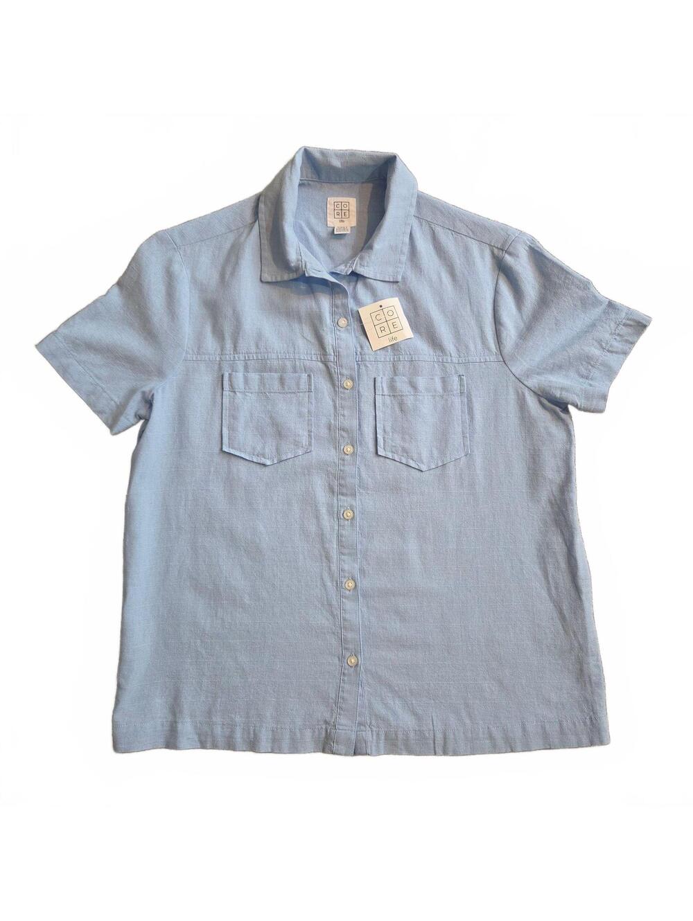 Core Life Light Blue Short Sleeve Button-Up Shirt XS